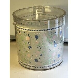 Vintage Clear Stotter Floral Ice Bucket w/ Lid Retro Barware No Handle